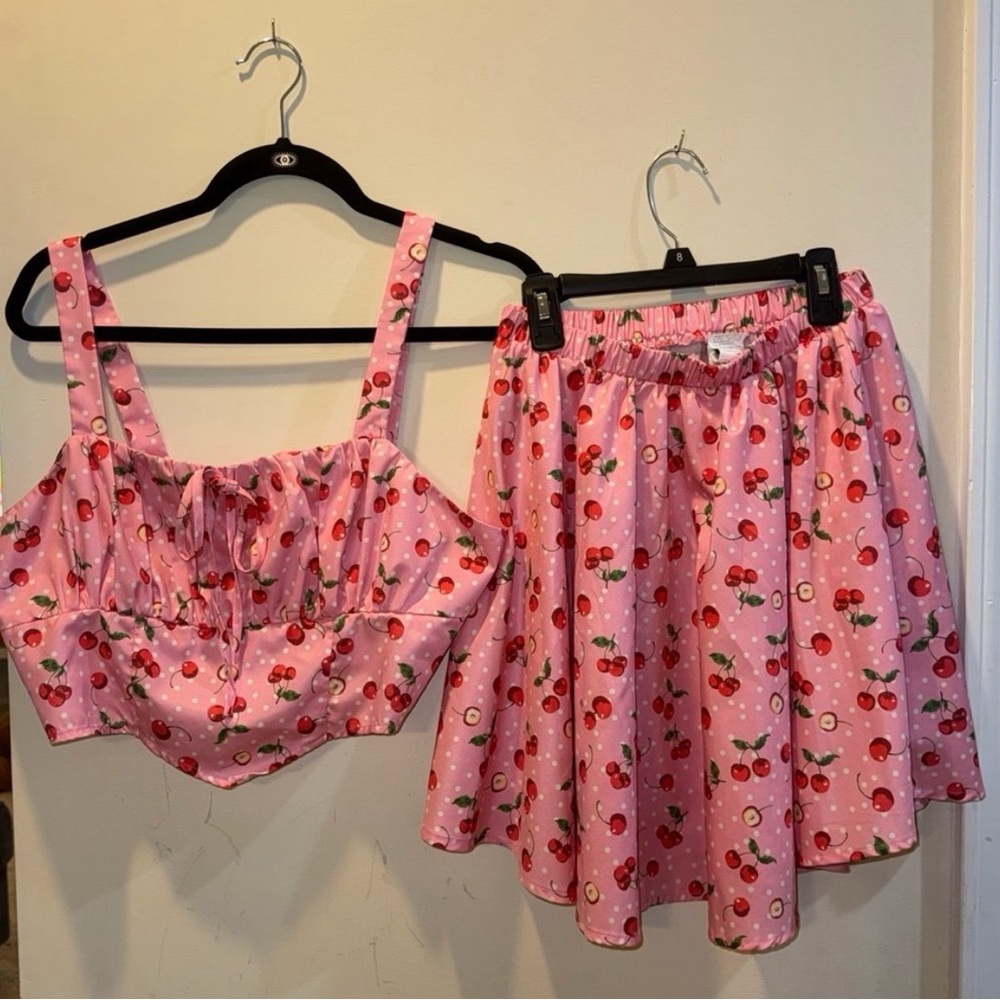 SHEIN Pink Cherry Print 2 Piece Set